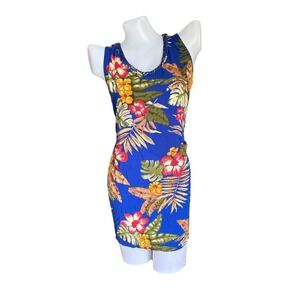 Resortwear Samson Blue‎ Tropical Floral Dress One Size Vacation Cruise Beach